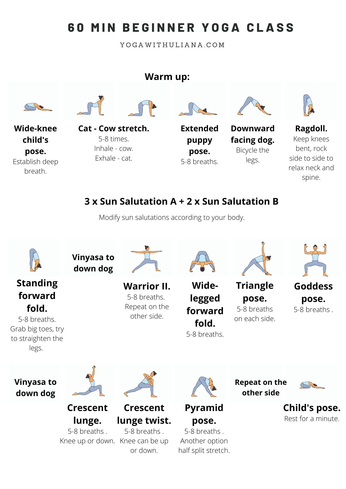 60 min beginner yoga class printable pdf