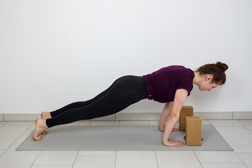 chaturanga for beginners with yoga blocks