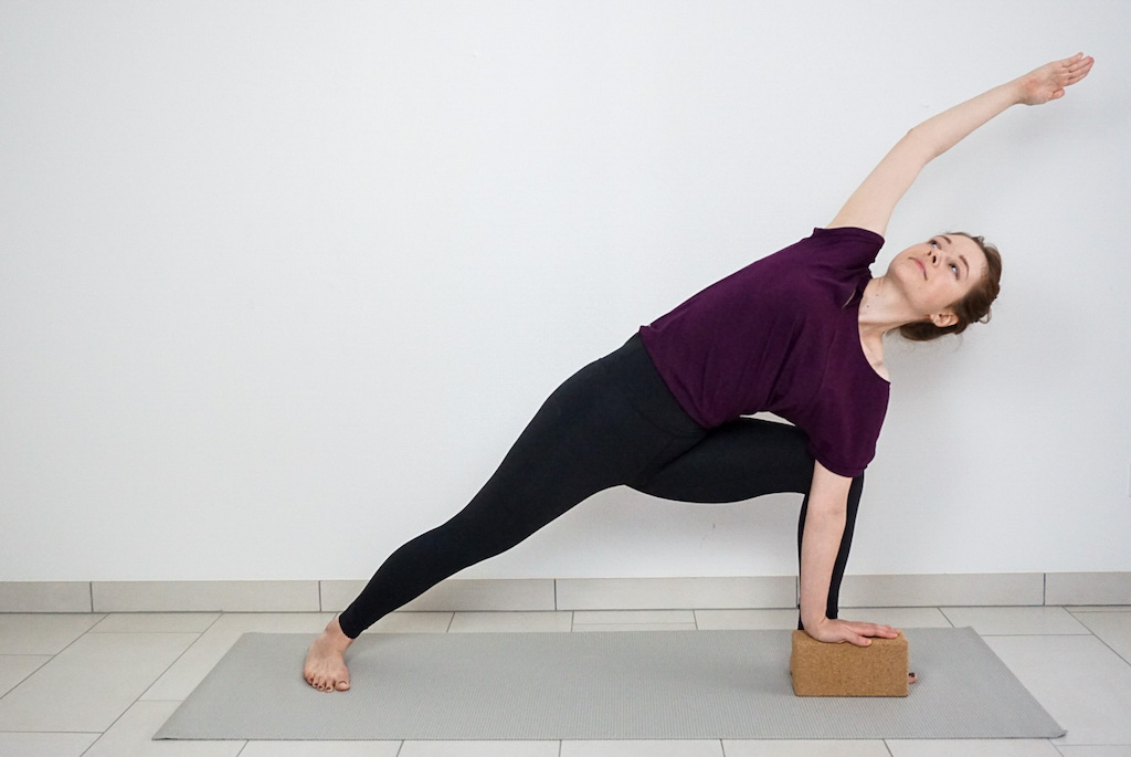 extended side angle pose with yoga block
