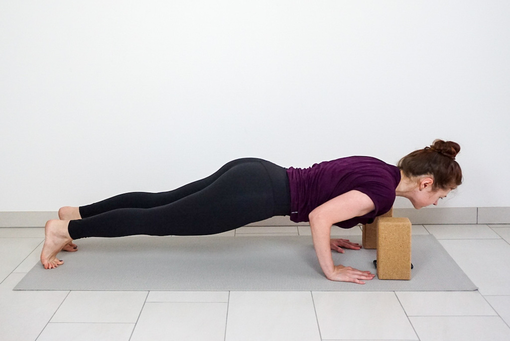 how to do chaturanga with yoga blocks