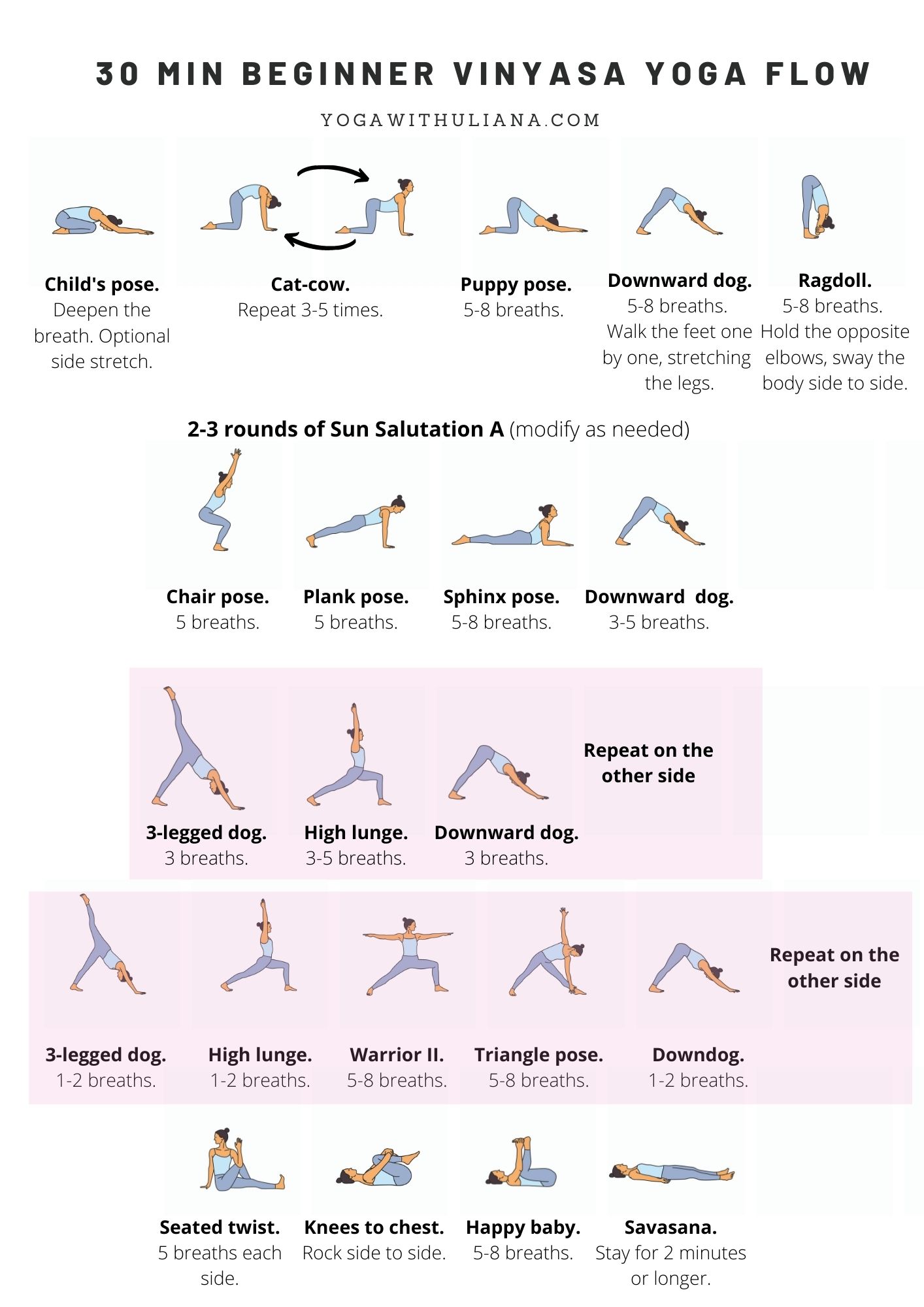 30 min Beginner Vinyasa Yoga Flow Printable PDF