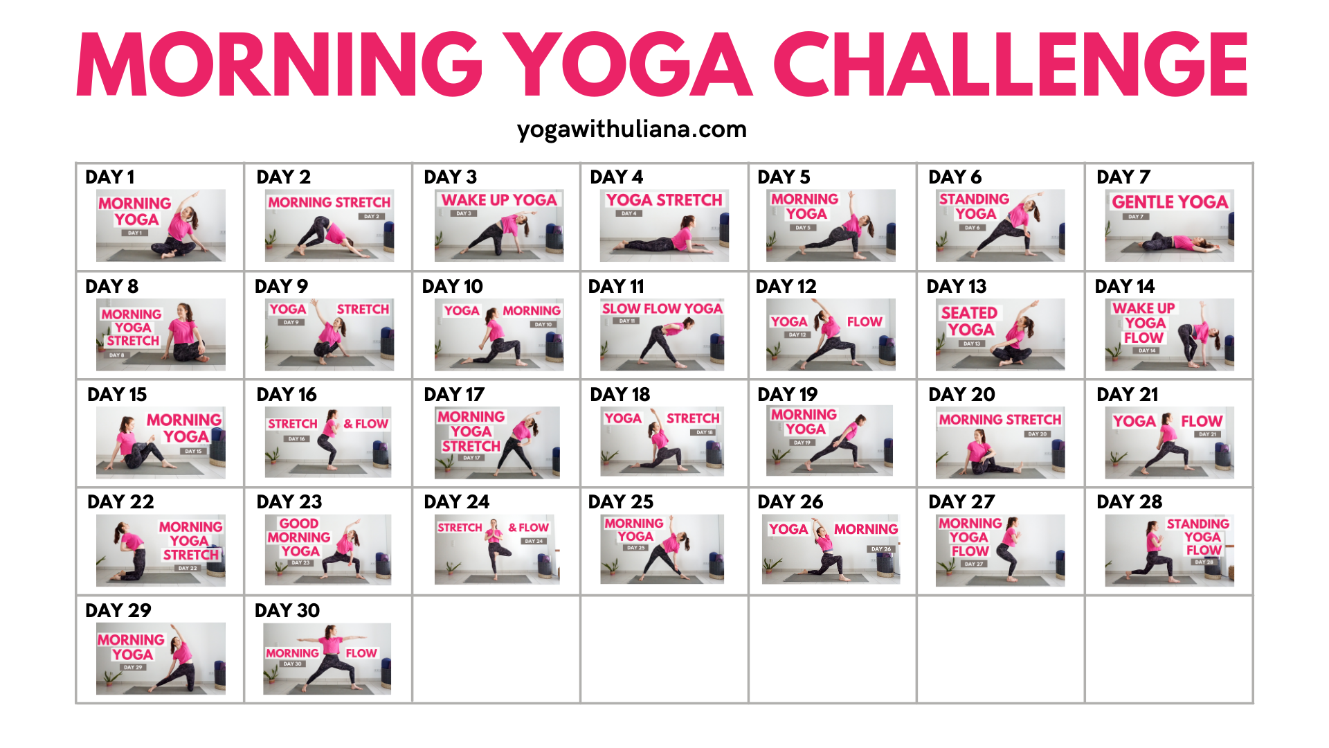 30 Day Morning Yoga Challenge Calendar